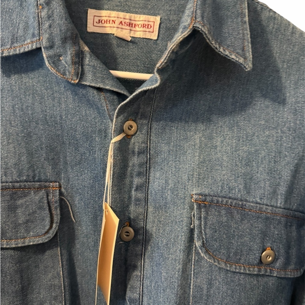 NWT JOHN ASHFORD 100% Cotton LS Denim Shirt Metal Buttons Large Oversized Fit